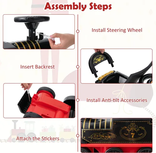 Miniatura 8 de Costzon Juguetes para montar, tren eléctrico de 6 V con pistas, asiento de almacenamiento, luces intermitentes y música, respaldo, dispositivo