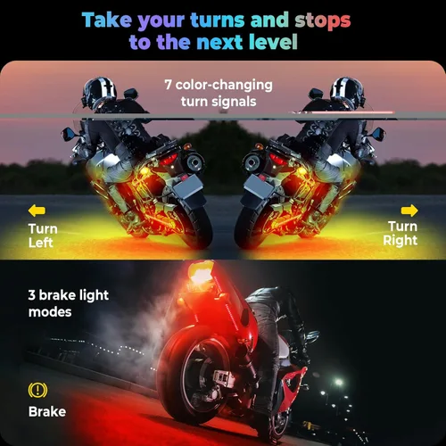 Miniatura 4 de Kit de 8 piezas de luces LED para motocicleta con señal de giro de freno, luces RGB para motocicleta con control remoto DITRIO APP/RF, zona dual, 12