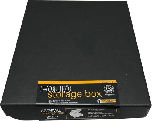 Miniatura 13 de Lineco 16x20 Caja de almacenamiento tipo folio negra con tapa, 1.75" de profundidad. Sin ácidos con borde de metal. Preserva la longevidad