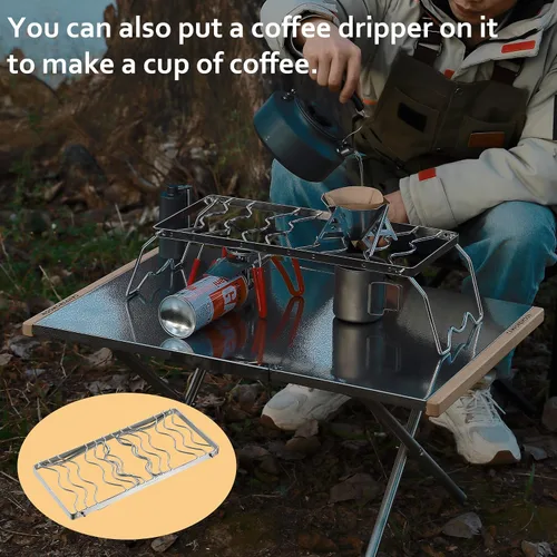 Miniatura 5 de Campingmoon - Parrilla plegable portátil para fogata de campamento sobre fuego, estufas divididas de acero inoxidable 304