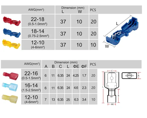 Miniatura 6 de Ginsco - 100 unidades/50 pares de conectores de cable T-Tap, terminales de cable eléctricos autopelables de empalme rápido con conector macho