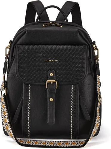 Miniatura 8 de Missnine Mochila de cuero para mujer, mochila antirrobo, bolsa de hombro convertible con cremalleras seguras para viajes y trabajo, Negro -, Vintage