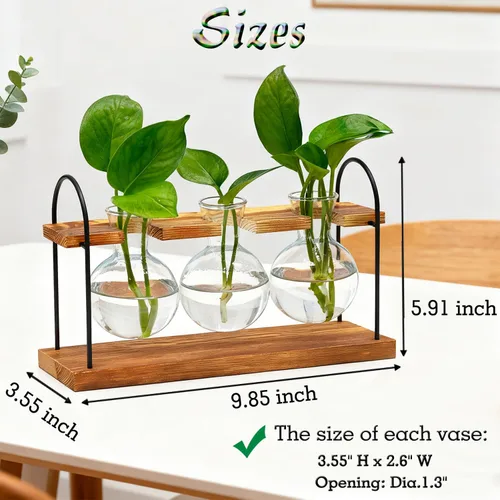 Miniatura 5 de Terrario para plantas con soporte de madera, el mejor regalo para los amantes de las plantas, estación de propagación con bombillas de vidrio retro
