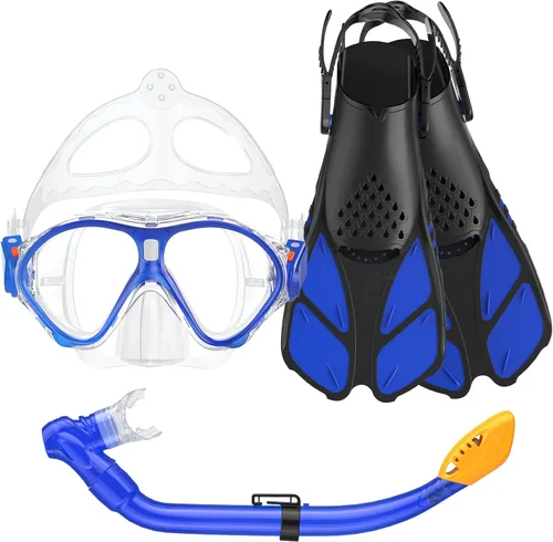 Miniatura 13 de Seovediary Juego de esnórquel para niños, máscara, aletas, equipo de esnórquel para niños, gafas de natación antiniebla con vista panorámica de 180