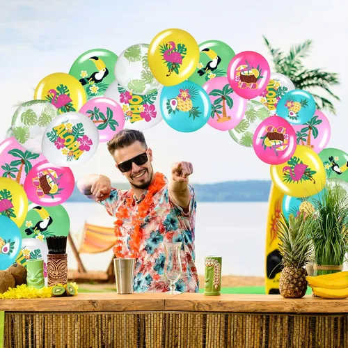 Miniatura 6 de Zhanmai 50 globos hawaianos para fiestas, globos de látex Aloha Tropical Luau para fiesta hawaiana Luau, verano, playa, cumpleaños, Tiki Bar