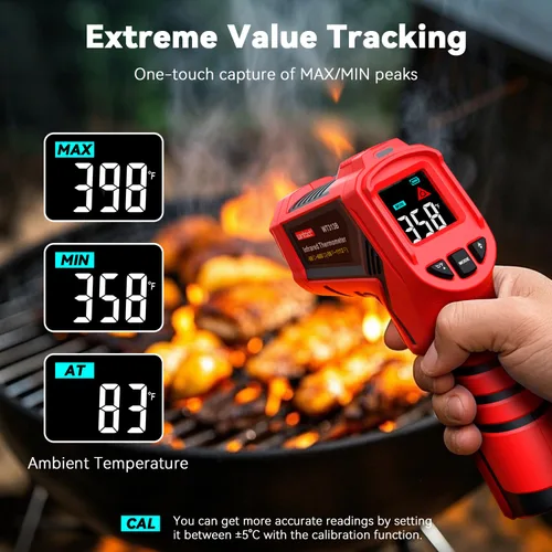 Miniatura 3 de Wintact Pistola de termómetro infrarrojo láser, pistola de temperatura de calor superficial de -58 °F a 1112 °F, termómetro digital sin contacto
