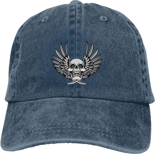 Miniatura 9 de Cowboy Hat Trendy Hats for Man and Women Djustable Four Season Outdoor Baseball Cap of Hell Skull with Angel Navy Blue