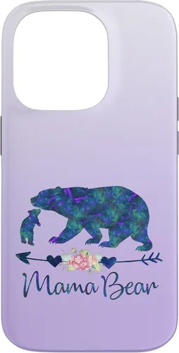 Miniatura 17 de Teal Blue Purple Floral Mama Bear and One Cub Silver Purple Case for iPhone 17