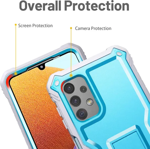 Miniatura 2 de FITO Funda para Samsung Galaxy A32 5G, doble capa a prueba de golpes resistente para teléfono Samsung A32 5G con protector de pantalla, soporte Azul
