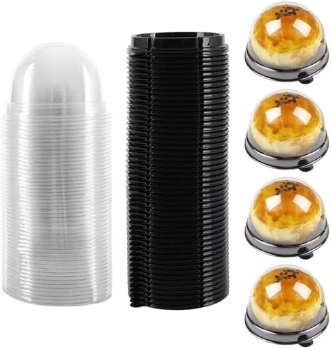 Hewnda Paquete de 50 mini cajas de plástico transparente de 2 pulgadas para magdalenas, caja de galletas, muffins, caja de regalo de boda y Negro