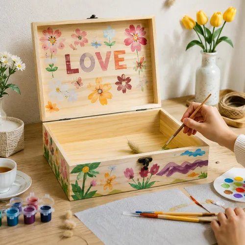 Miniatura 2 de JJSQ - Caja de almacenamiento grande de madera con tapa con bisagras, rectangular, sin terminar, sin pintar, caja de almacenamiento de madera