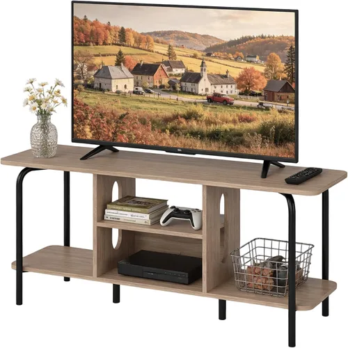 Miniatura 7 de Manora Soporte de TV para televisores de hasta 55 pulgadas, centro de entretenimiento simple y moderno con estantes de almacenamiento abiertos de 3