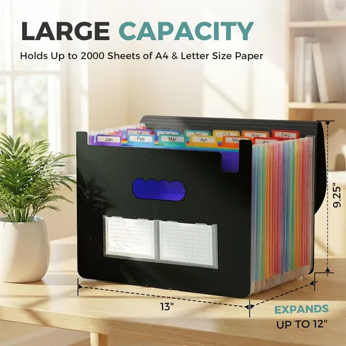 Miniatura 6 de SKYDUE Organizador de archivos de acordeón, carpeta de archivos expandible con 13 bolsillos, organizador portátil de recibos de papel para Negro