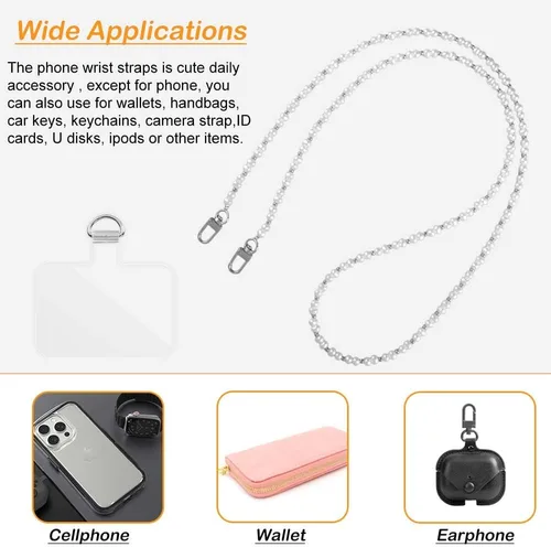 Miniatura 60 de Cordón de cadena cruzada para teléfono celular - Correa de hombro universal de cuero+metal con parches de amarre (J)