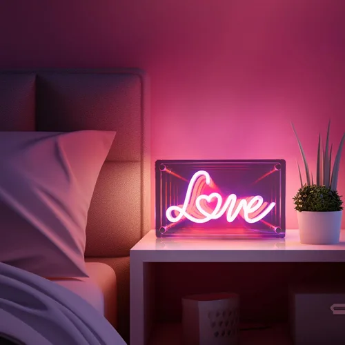 Miniatura 6 de Attivolife Letrero de neón de corazón infinito, lámpara de neón rosa iluminada, romántica caja de luz LED arcoíris con alimentación USB, decoración