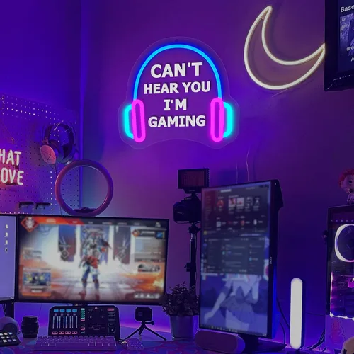 Miniatura 3 de YuanDian Letrero de Neón para Jugadores, No Te Oigo Estoy Jugando Luces LED de Neón para Decoración de Pared de Sala de Juegos, Ideas de Regalo