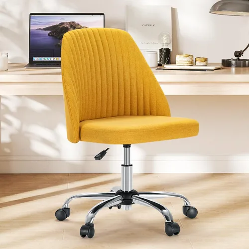 Miniatura 8 de Sweetcrispy Silla de tocador sin brazos, bonita y cómoda silla de escritorio para oficina en casa con ruedas, moderno asiento de trabajo tapizado