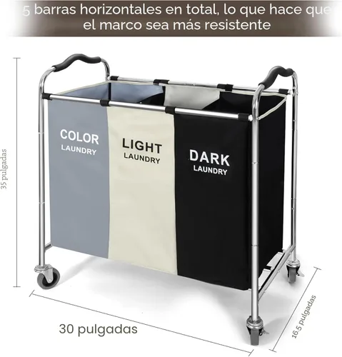 Miniatura 3 de Cesta de lavandería de 240L, cesta de almacenamiento grande, organizador de 3 secciones para ropa sucia, juguetes, toalla, 16 x 30 x 35 pulgadas