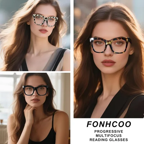 Miniatura 2 de FONHCOO Oversized Progressive Reading Glasses for Women Men Large Square Blue Light Blocking Computer Readers