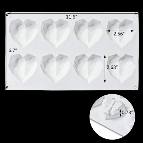 Miniatura 6 de Molde de silicona para pastel de chocolate con forma de corazón de diamante de 8 cuadrículas, molde de silicona para hornear, mousse, postre, 3D