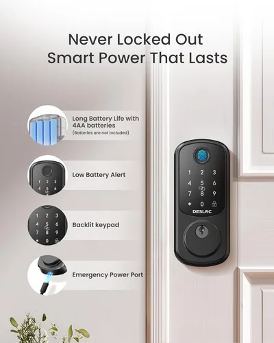 Miniatura 9 de DESLOC Smart Lock B200 versión WiFi, cerradura de puerta de entrada sin llave de huellas dactilares, control remoto de aplicación, cerraduras Negro