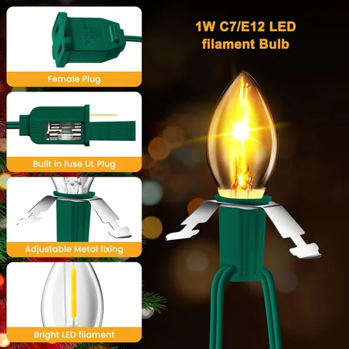 Miniatura 4 de Sistema de iluminación, cable de accesorios verde de 9.8 pies con bombillas de fusible de repuesto C7 de 5 LED, cable de luces de molde por soplado