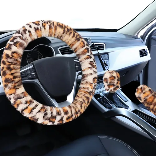 Miniatura 18 de Accmor - Funda mullida para volante para mujeres y niñas, ajuste universal de 15 pulgadas, funda de freno de mano y funda para palanca de cambios