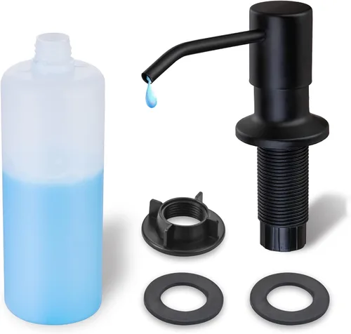 Miniatura 9 de Dispensador de jabón integrado para fregadero de cocina WEWE, acero inoxidable de níquel cepillado en dispensador de jabón de mostrador, recarga