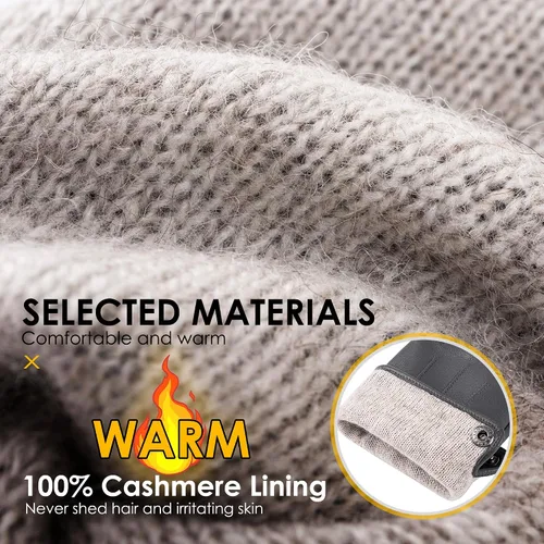 Miniatura 4 de Dsane Guantes de cuero de oveja genuina de invierno para hombres, guantes de motocicleta de conducción con forro de cachemira para pantalla táctil