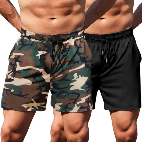 Miniatura 27 de COOFANDY Pantalones cortos deportivos para correr para hombre de 5 pulgadas, paquete de 2 pantalones cortos de entrenamiento para gimnasio