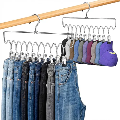 Perchas para pantalones que ahorran espacio con clips, organizadores de armario y almacenamiento, 20 clips de goma antideslizantes, organizador de