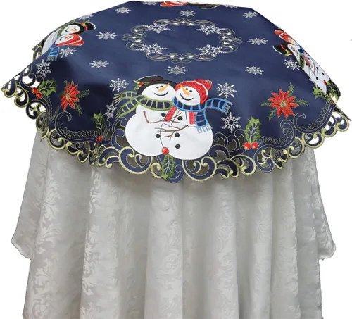 Miniatura 5 de Creative Linens Camino de mesa navideño bordado muñeco de nieve con copo de nieve de Pascua ovalado, bufanda de tocador azul dorado