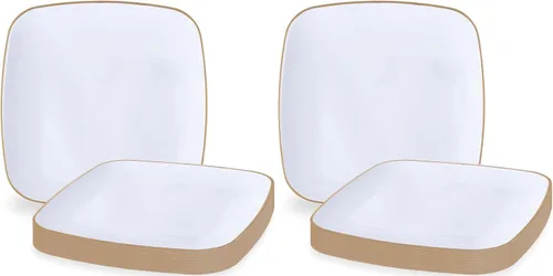 Miniatura 6 de Blue Sky Platos desechables blancos orgánicos de 7.25 pulgadas cuadrados (10 unidades) Vajilla de plástico con borde dorado para fiestas
