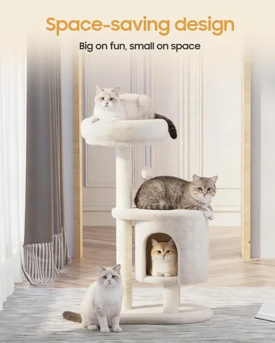 Miniatura 6 de Árbol para gatos, torre para gatos de 34.3 pulgadas con poste rascador, condominio, bola colgante interactiva, percha de felpa para gatos grandes