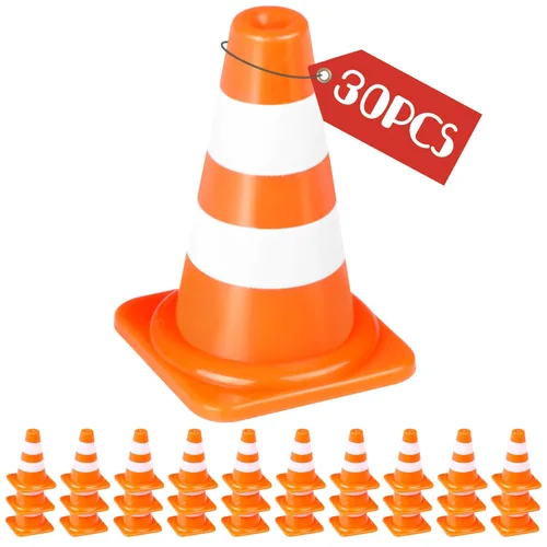 Miniatura 8 de Alyoen 30 piezas conos de tráfico mini de 1", pequeños conos naranjas en miniatura, pequeño juguete navideño para niños, juguete de cono de bloque