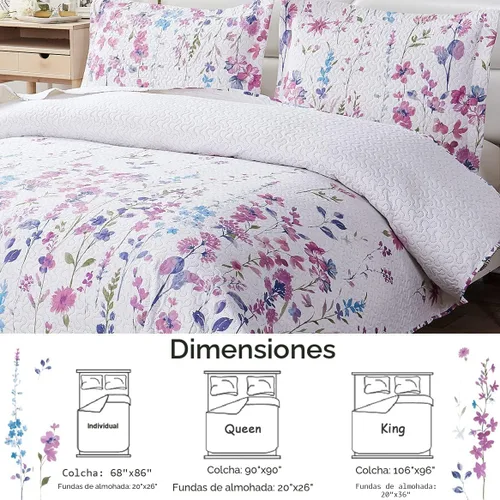 Miniatura 5 de Juego de cama de verano ligero y delgado con diseño floral de tamaño Queen/Full, conjunto de colcha y cubrecama botánico con flores lila