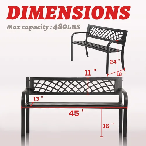 Miniatura 2 de HCY Banco de jardín al aire libre, banco de metal para patio, banco de jardín, mueble con marco de acero resistente para exteriores, patio, parque
