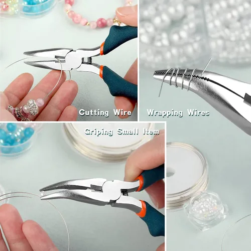 Miniatura 3 de SPEEDWOX Alicates de punta doblada con cortador, alicates curvados de 5 pulgadas de mandíbula dentada convexa para joyería de precisión