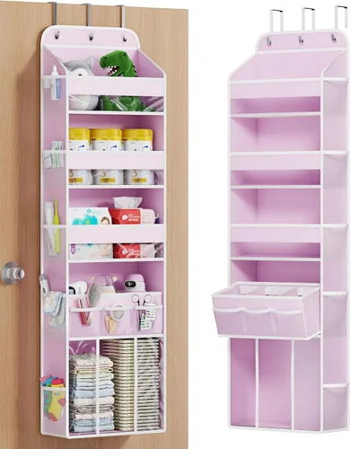 Miniatura 9 de OneDream Organizador de 5 niveles sobre la puerta con caddy de almacenamiento extraíble, organizador de ropa de bebé para guardería, almacenamiento