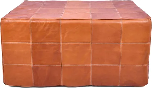 Miniatura 16 de Marrakesh Gallery - Funda de puf marroquí, otomana redonda y grande de piel, decoración bohemia para sala de estar, reposapies, sin relleno