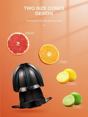 Miniatura 2 de FOHERE Exprimidor de Jugo de Naranja Exprimidor Eléctrico de Cítricos con Dos Conos Intercambiables Adecuado para Naranja, Limón y Pomelo, Acero