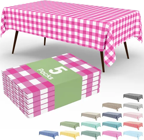 Miniatura 28 de Smiry Paquete de 3 Manteles Desechables de Cuadros Gingham Color Caqui - 54" x 72" Mantel de Plástico de Servicio Pesado, Cubiertas de Mesa