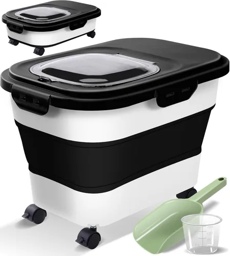 Contenedor plegable de almacenamiento de alimentos para perros con tapas, hermético, harina de arroz, cereales, azúcar, gato, mascotas, aves,