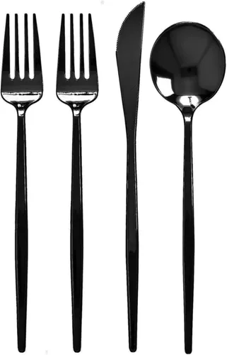Miniatura 6 de Juego de cubiertos desechables de diseño moderno para vacaciones, juego de cubiertos de plástico para 24-24 cucharas de plástico, 24 cuchillos, 48
