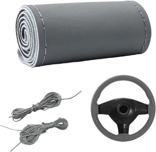 Miniatura 10 de Dickno Funda para volante de automóvil, protector de volante antideslizante con costura envolvente para diámetro máximo de 15 pulgadas, costura DIY