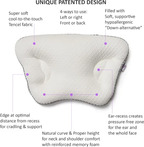 Miniatura 4 de Almohada - Dispositivo facial de prevención de arrugas del sueño, diseño patentado para huecos de oído, diseñado para personas que duermen de lado
