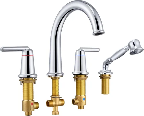 Miniatura 12 de WT-9808BK WT-9808BK - Kit de ajuste para grifo de bañera con ducha de mano y válvula de montaje en cubierta de 4 agujeros de alto flujo clásico