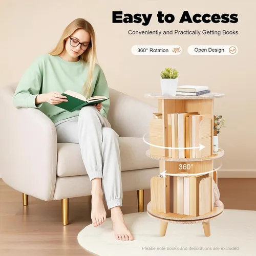 Miniatura 6 de Estantería giratoria, estantería esquinera independiente de 360 grados para espacios pequeños, estante de almacenamiento de madera maciza, 2-Tier