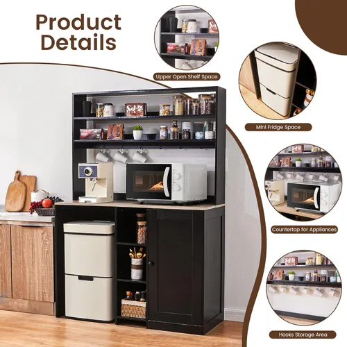Miniatura 5 de Mini gabinete de nevera con almacenamiento, gabinete de barra de café con espacio para refrigerador pequeño y toma de corriente, gabinete de bar