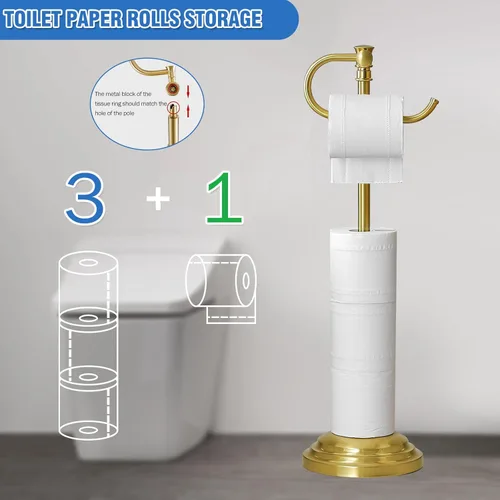 Miniatura 5 de Soporte para papel higiénico RUMOSE para piso, de oro cepillado ajustable (31.5 cm a 58 cm) Soporte de papel higiénico de baño, soporte de rollo